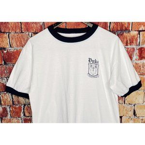 Duke University Blue Devils Men’s White Large Short Sleeve T-Shirt Blue Trim